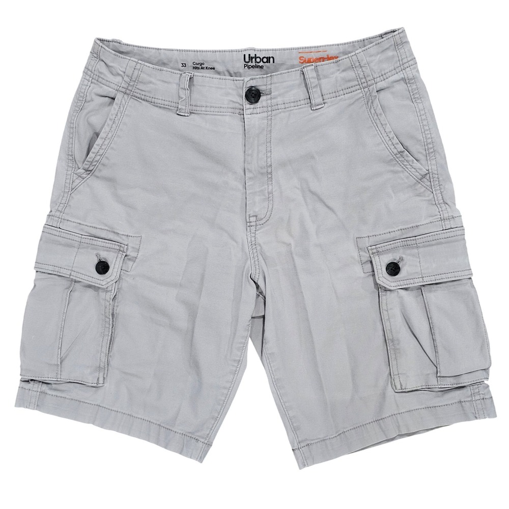 Urban Pipeline Cargo Shorts Mens 33 Grey Super-Flex Hits At Knee Stretch Cotton